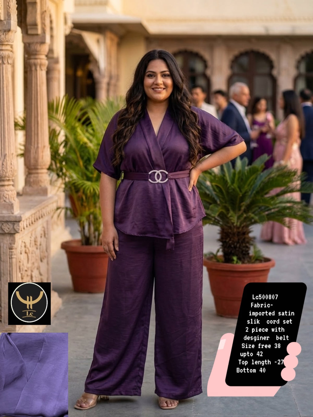 Luxurious Satin Silk 2-Piece Co-ord Set with Designer Belt