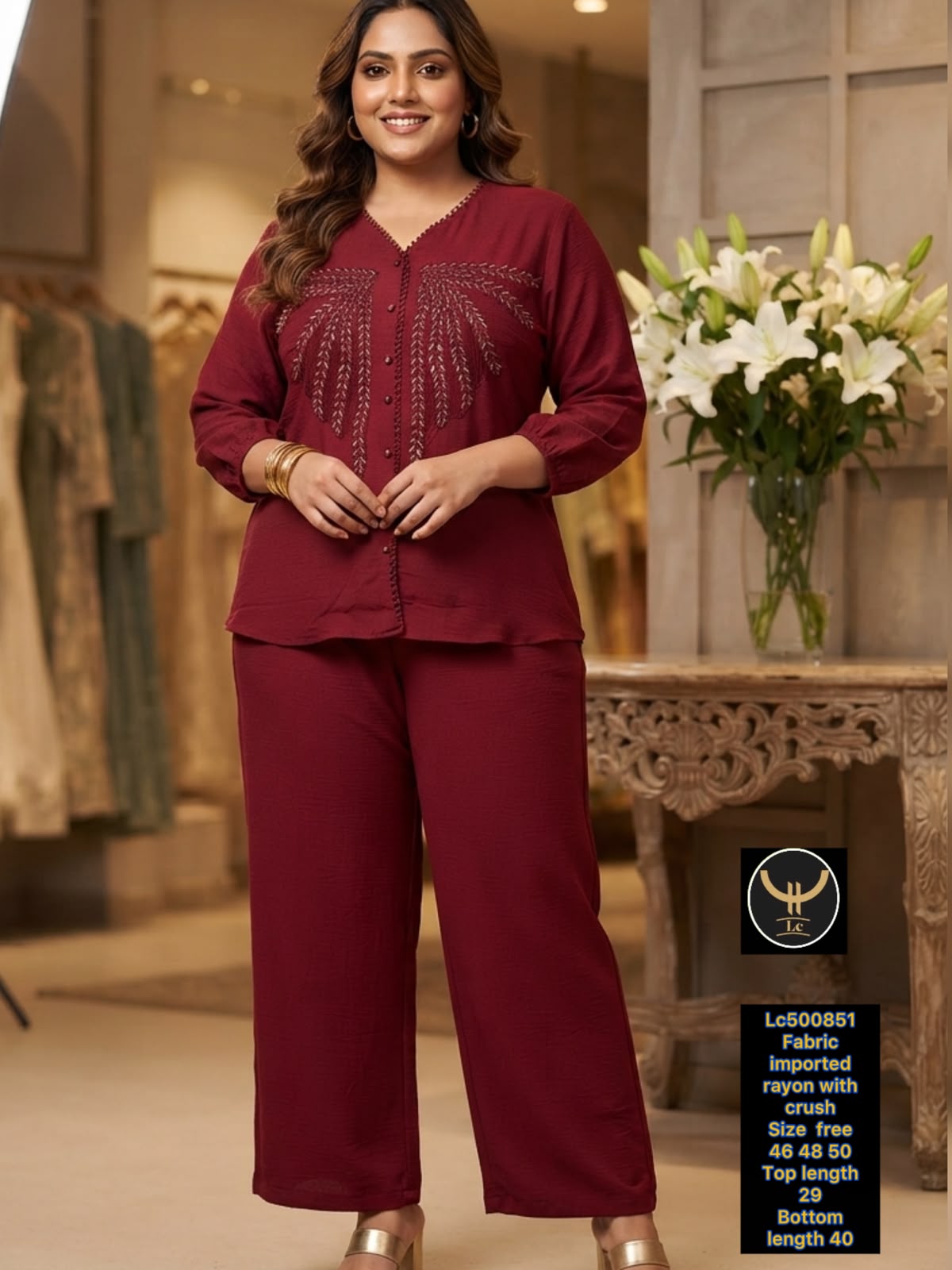 Gorgeous Imported Crush Rayon Embroidered Co-Ord Set 