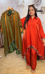 Gorgeous Satin Silk Shimmer Co-Ord Set with Handwork 