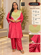 Plus Size Satin Silk Bandhani Print Co-Ord Set with Hand Work 