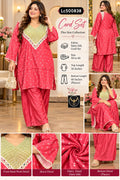 Plus Size Satin Silk Bandhani Print Co-Ord Set with Hand Work 