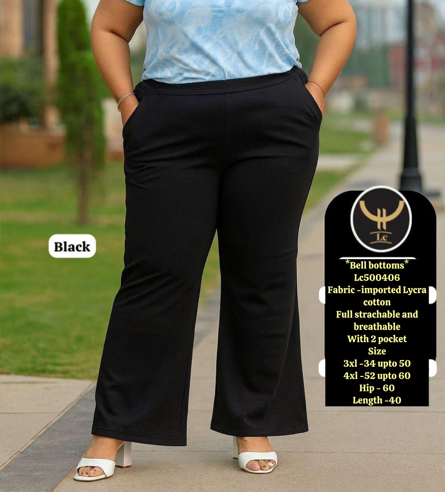 Trendy Bell Bottom-Stretchable-2 Pockets-Plus Size Friendly