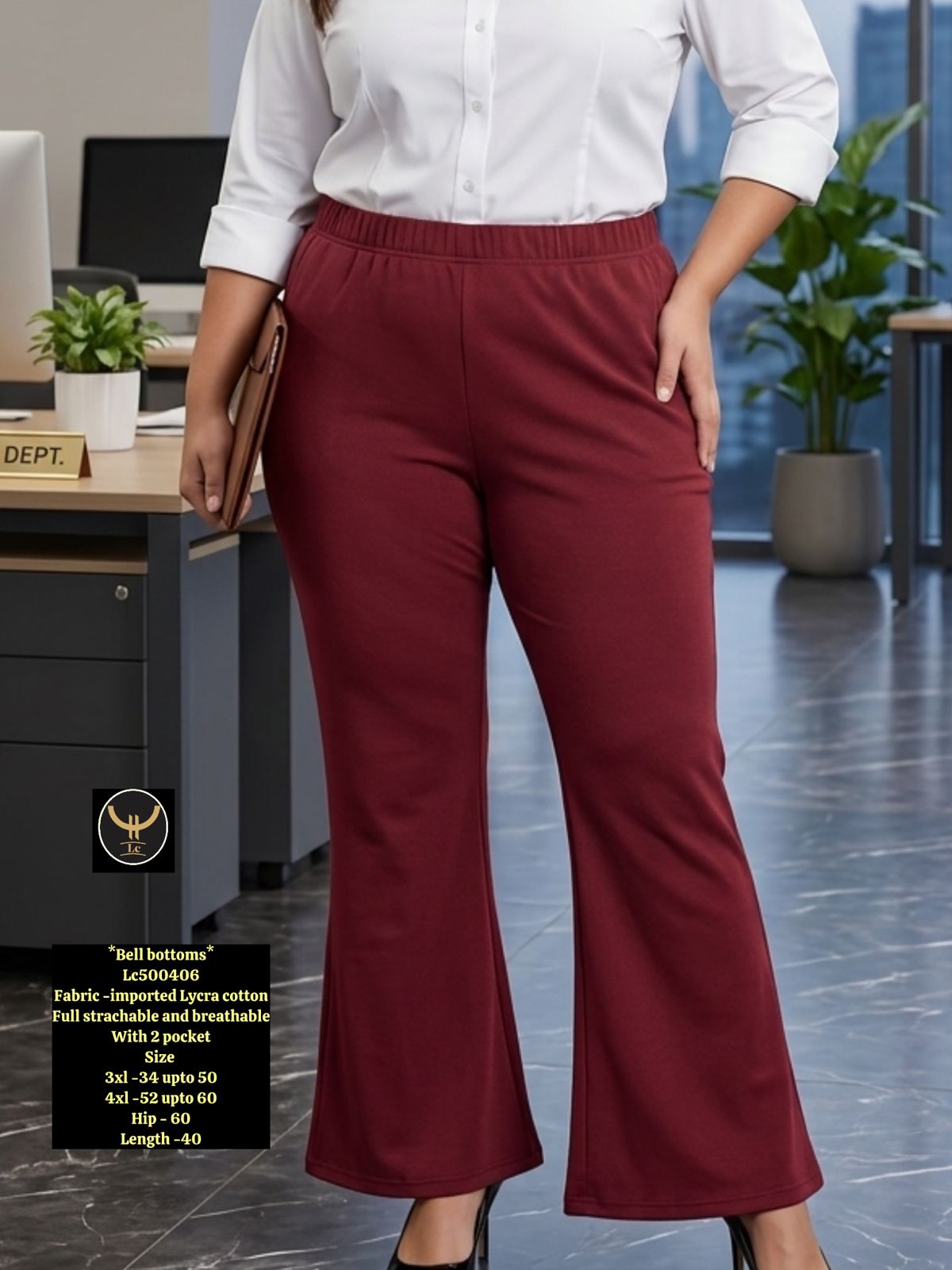 Trendy Bell Bottom-Stretchable-2 Pockets-Plus Size Friendly