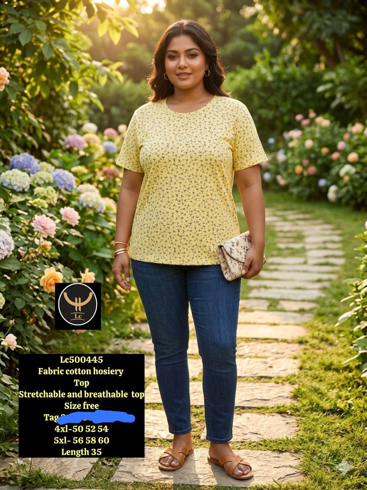 Women's Plus Size Tropical Floral Printed Cotton Hosiery Tshirt/Top / Tunic