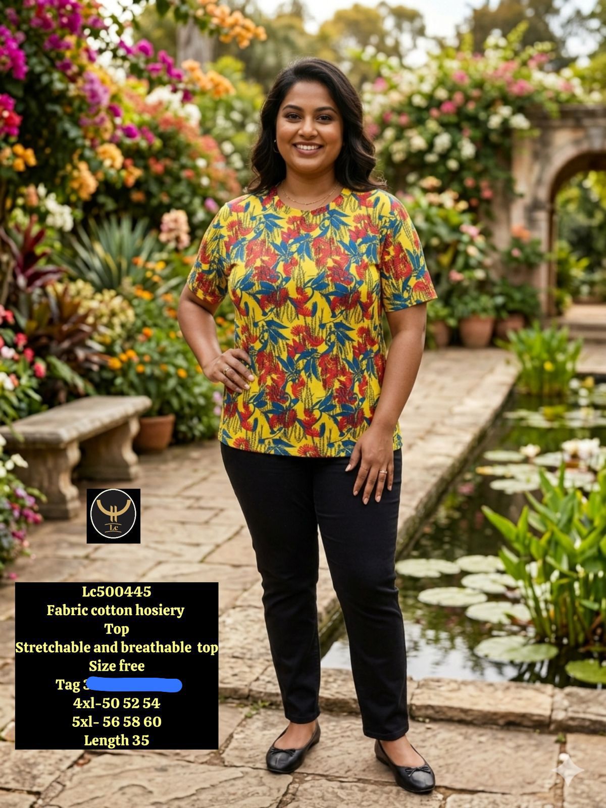 Women's Plus Size Tropical Floral Printed Cotton Hosiery Tshirt/Top / Tunic