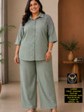 Elegant Collared Rayon Shirt & Palazzo/Trouser Co-ord Set with Shoulder Swarovski Embellishment
