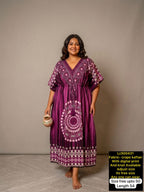 Women Digital Print Crepe Kaftan Maxi Dress with Adjustable Knot