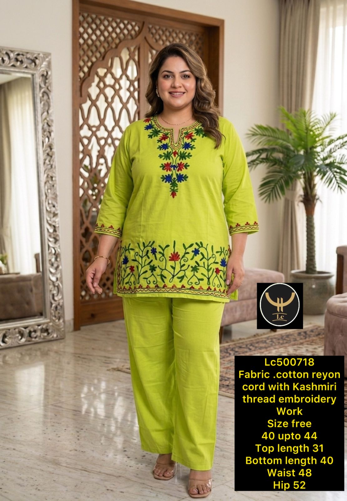 Resham  Embroidered  Rayon Co- ord set