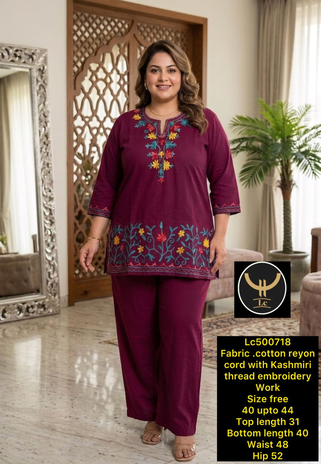 Resham  Embroidered  Rayon Co- ord set