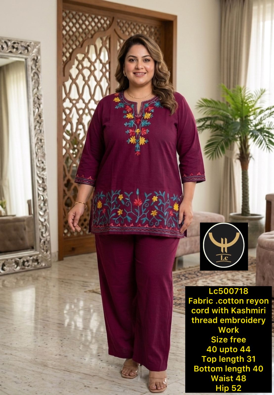 Resham  Embroidered  Rayon Co- ord set