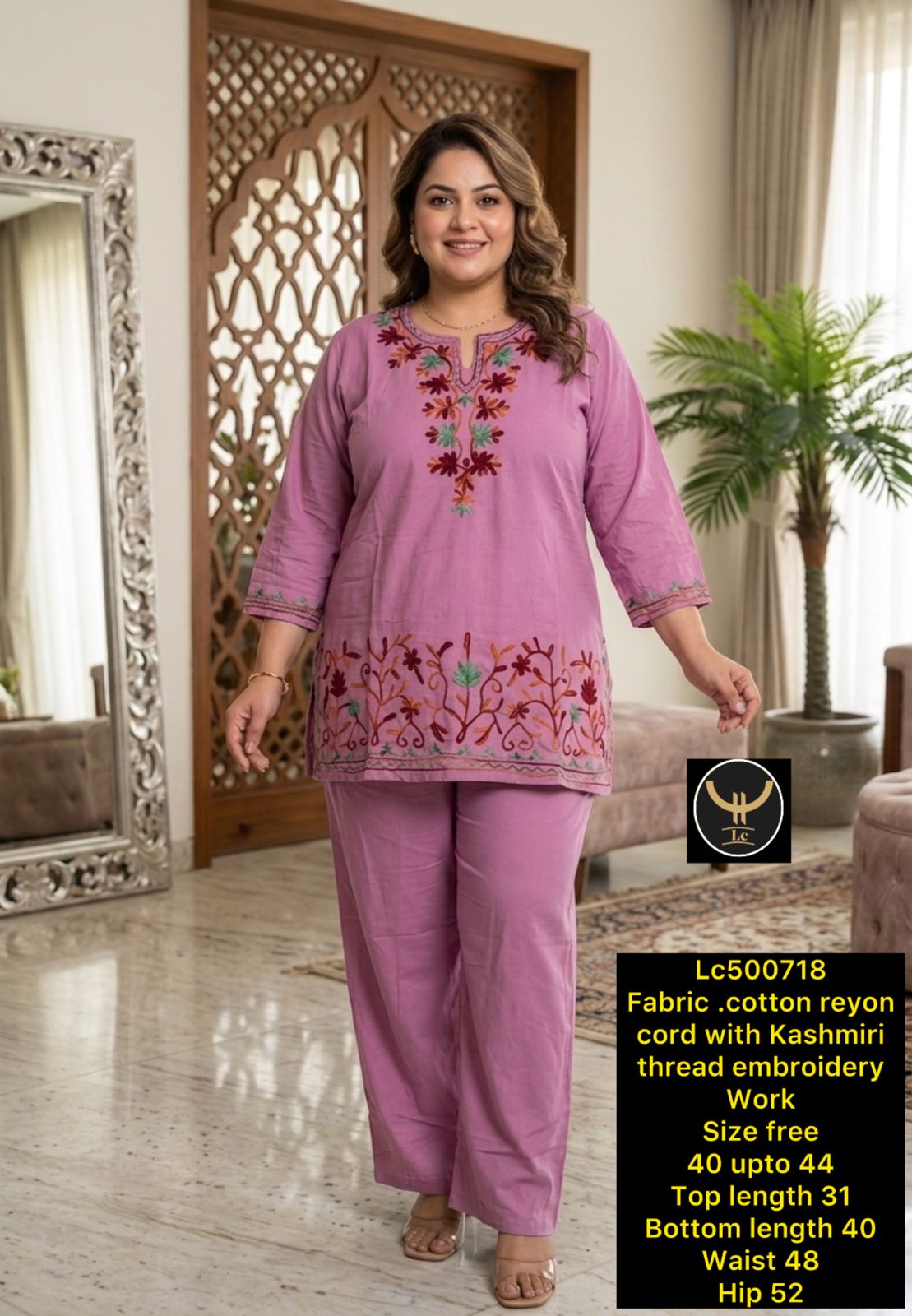 Resham  Embroidered  Rayon Co- ord set
