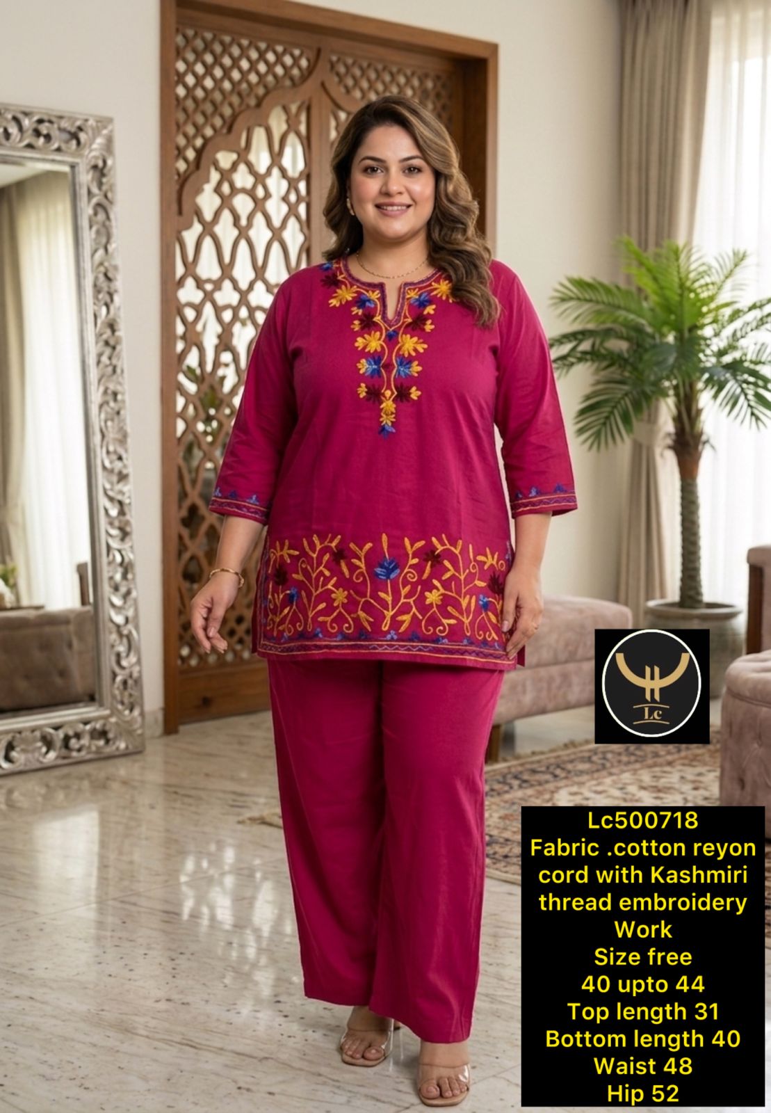 Resham  Embroidered  Rayon Co- ord set
