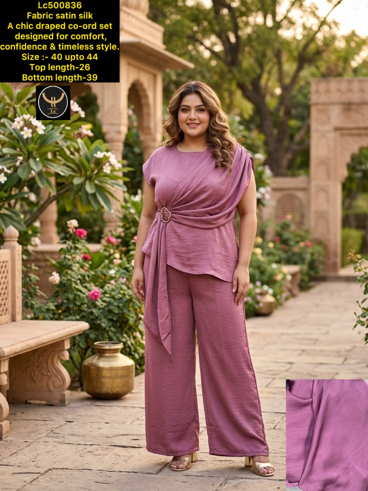 Turn heads in our draped satin silk co-ord set