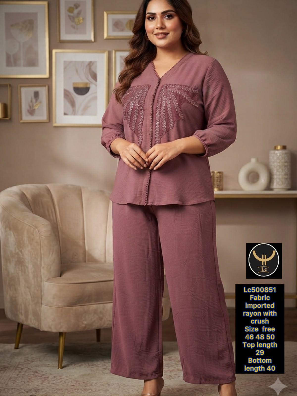 Gorgeous Imported Crush Rayon Embroidered Co-Ord Set 