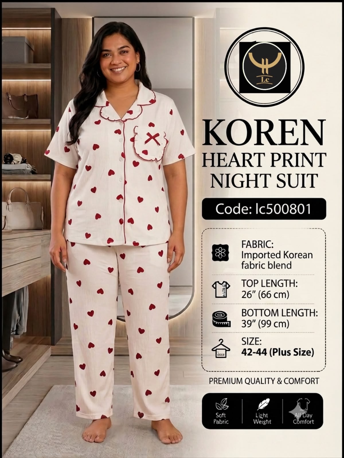 Introducing our super soft Korean Heart Print Night Suit Collection