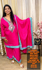 Gorgeous Silk Rayon Mirror Work 3-Piece Suit Set with Palazzo 