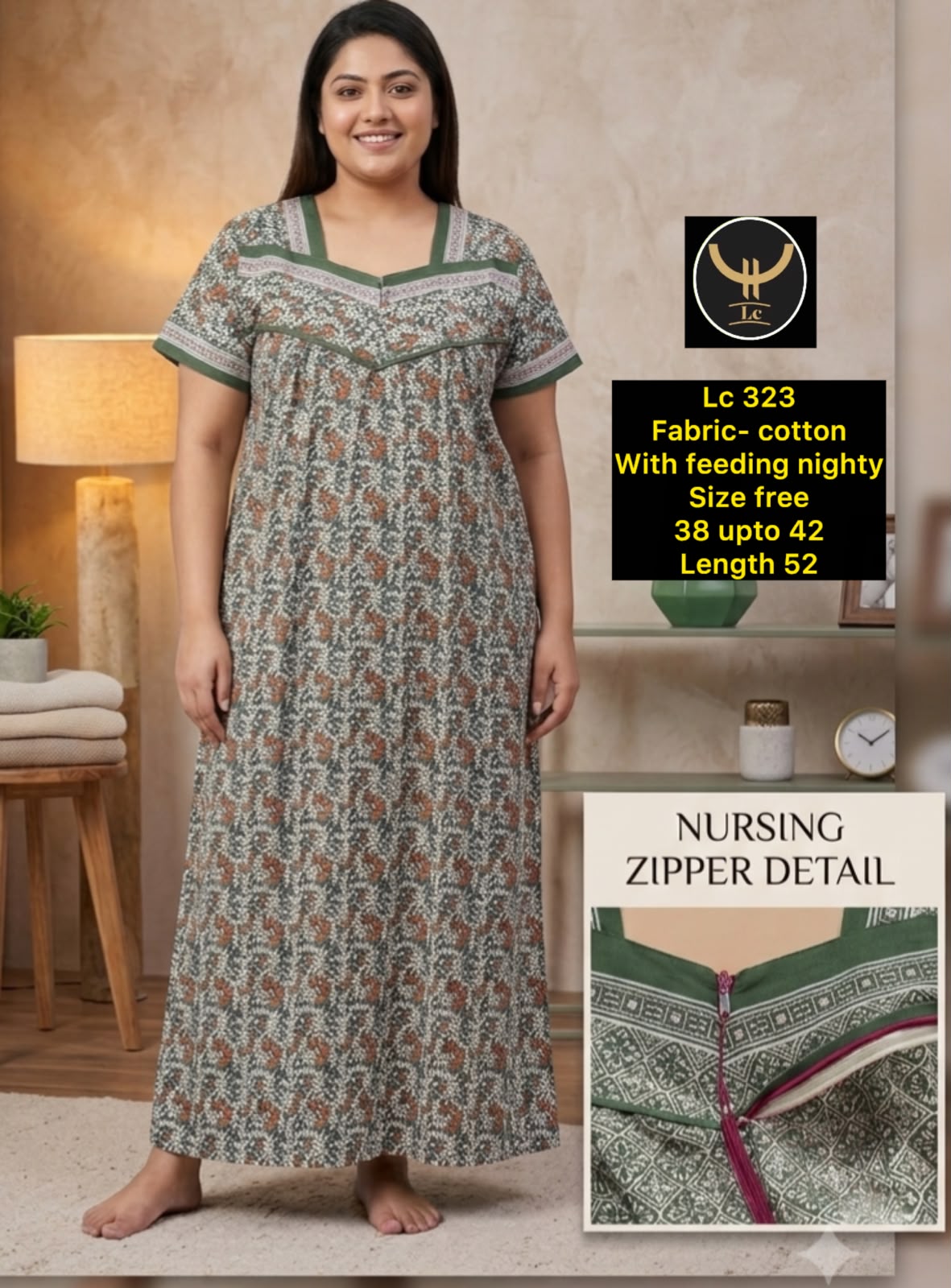 Post-Pregnancy Daily Wear Cotton Feeding Maxi Nightdress