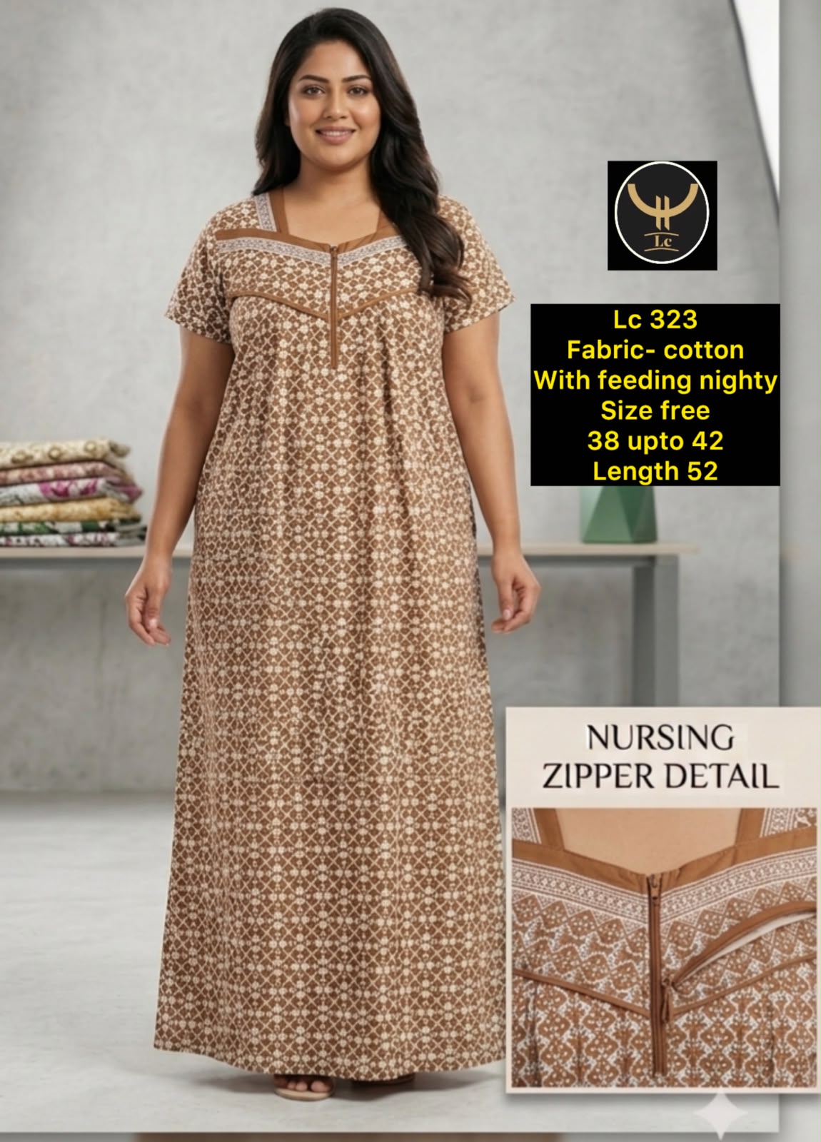 Post-Pregnancy Daily Wear Cotton Feeding Maxi Nightdress