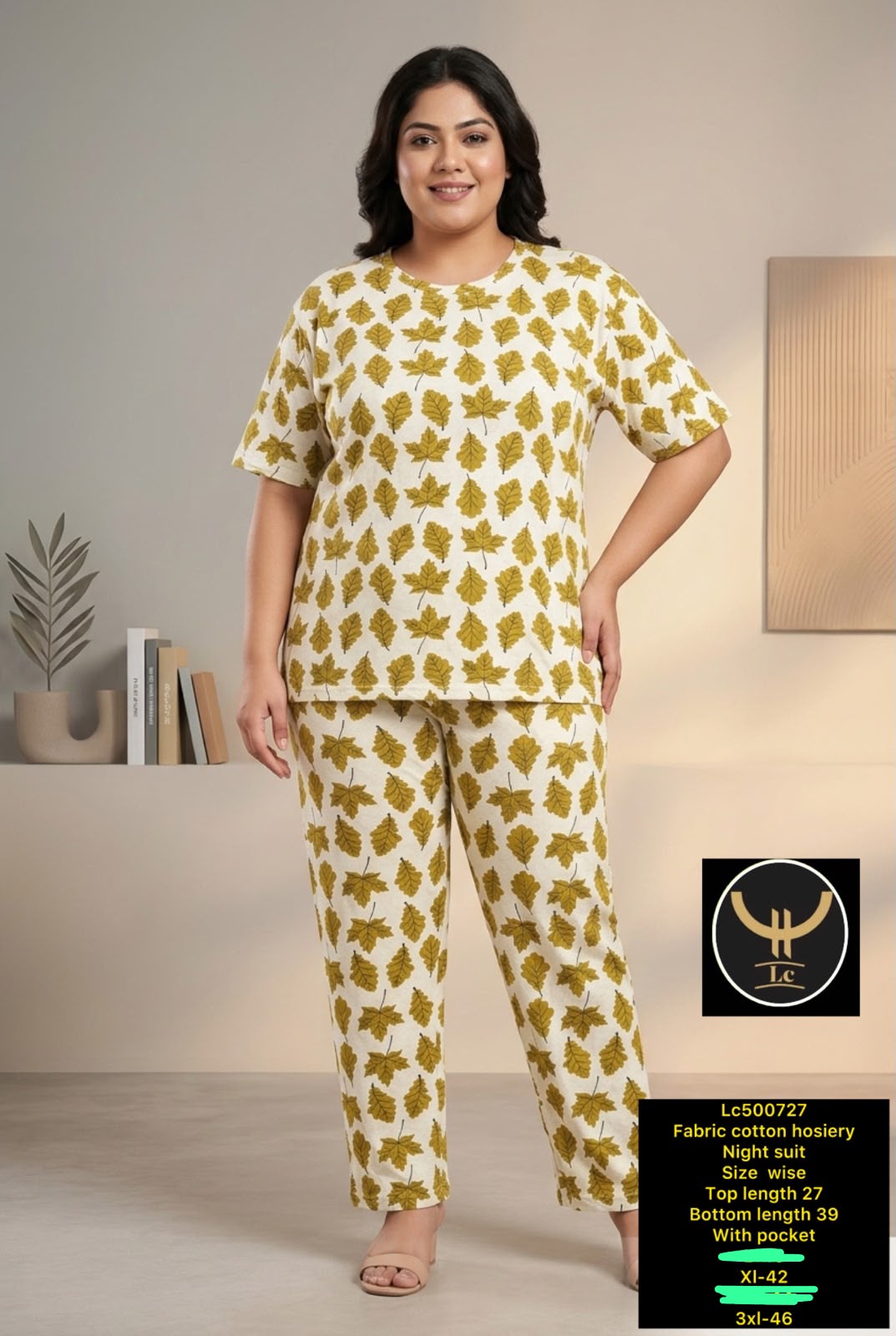 Casual Short Sleeve Cotton Hosiery Sleepwear Set