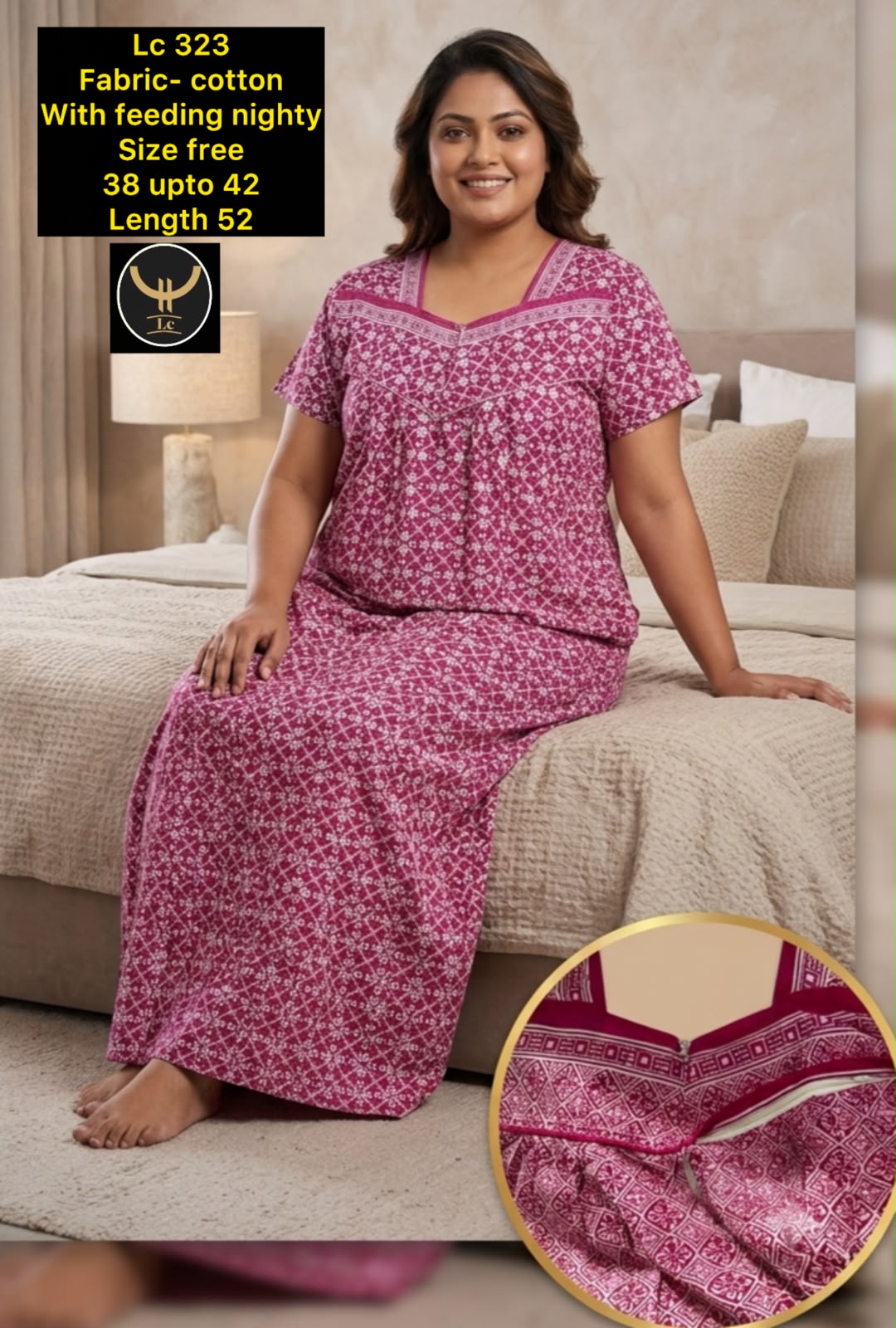 Post-Pregnancy Daily Wear Cotton Feeding Maxi Nightdress