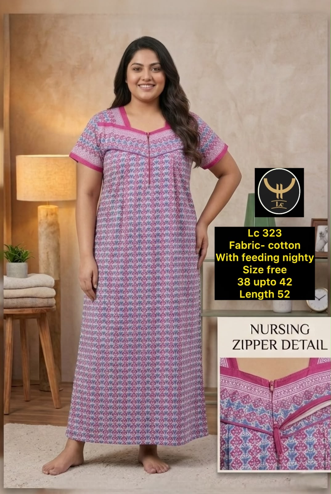 Post-Pregnancy Daily Wear Cotton Feeding Maxi Nightdress