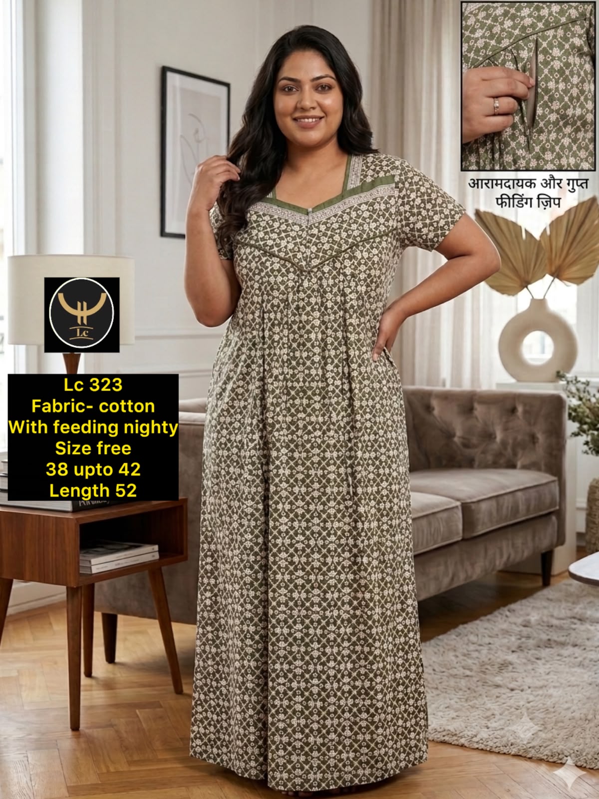 Post-Pregnancy Daily Wear Cotton Feeding Maxi Nightdress
