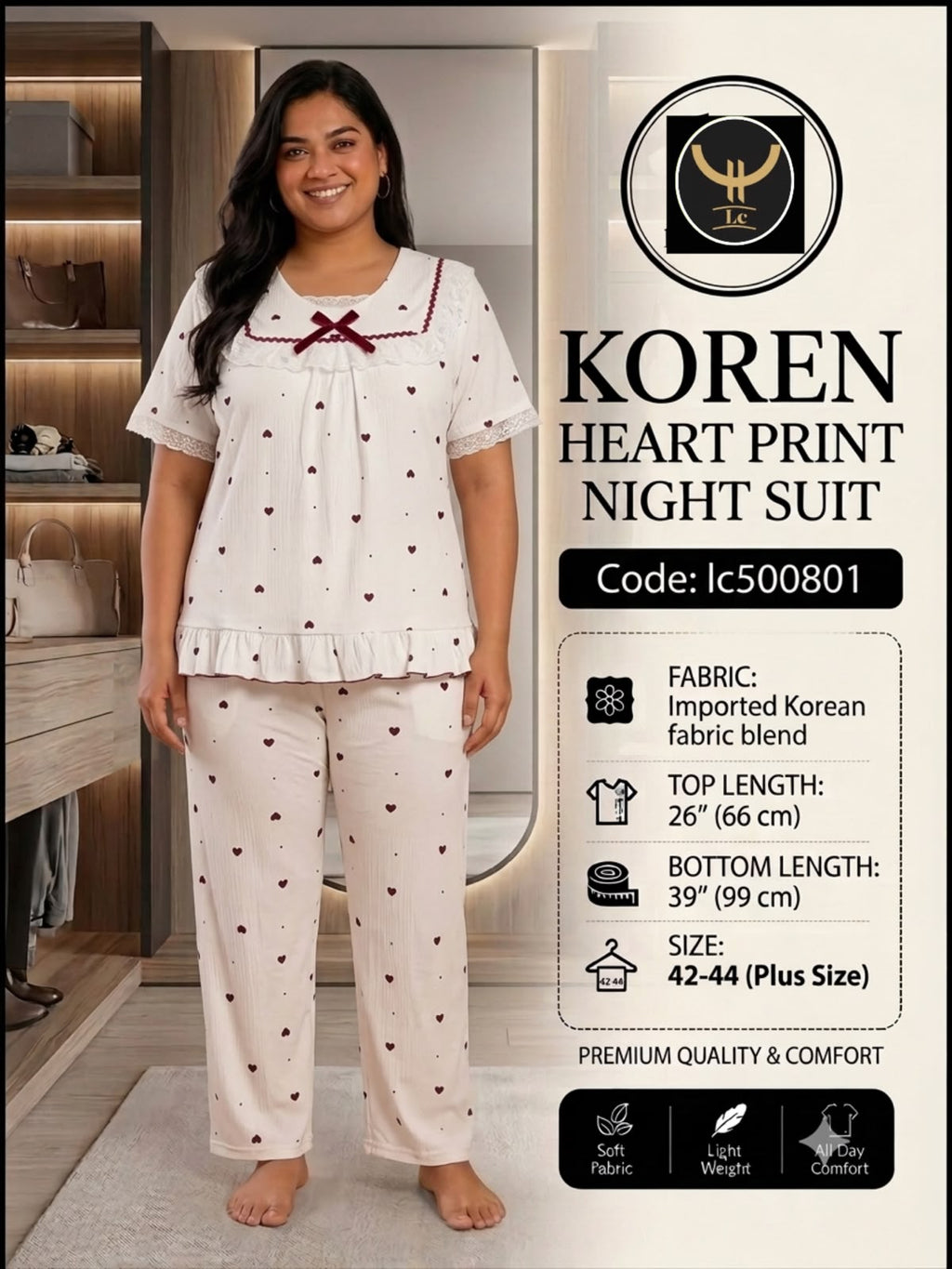 Introducing our super soft Korean Heart Print Night Suit Collection