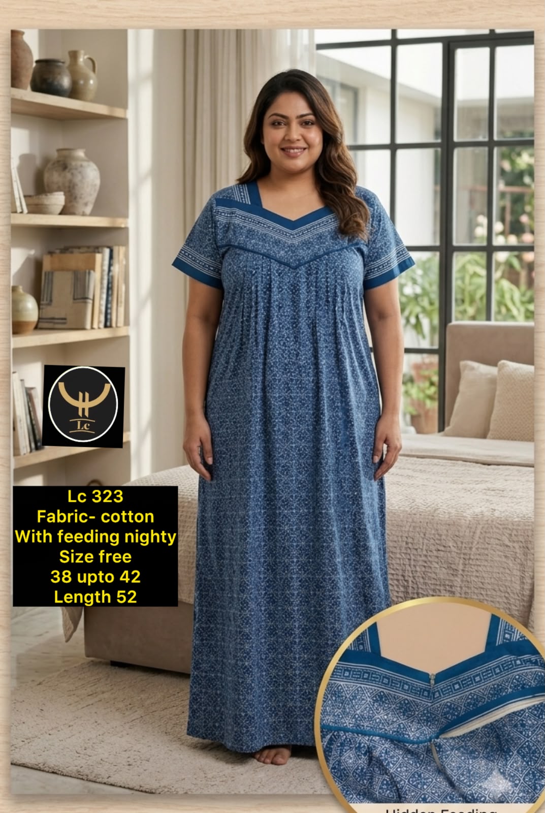 Post-Pregnancy Daily Wear Cotton Feeding Maxi Nightdress