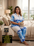 Women's Plus Size Printed Collar Button-Front Night Suit Set