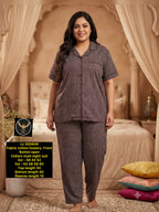 Women's Plus Size Printed Collar Button-Front Night Suit Set