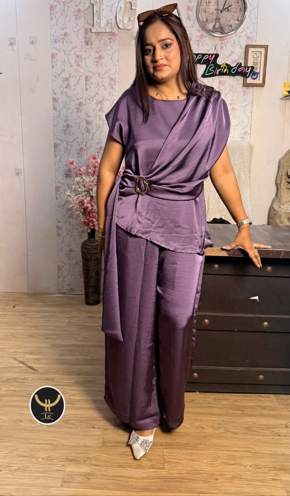 Turn heads in our draped satin silk co-ord set