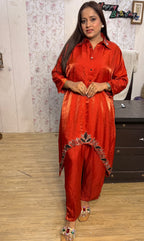 Gorgeous Satin Silk Shimmer Co-Ord Set with Handwork 
