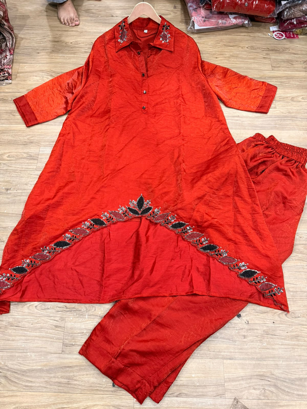 Gorgeous Satin Silk Shimmer Co-Ord Set with Handwork 