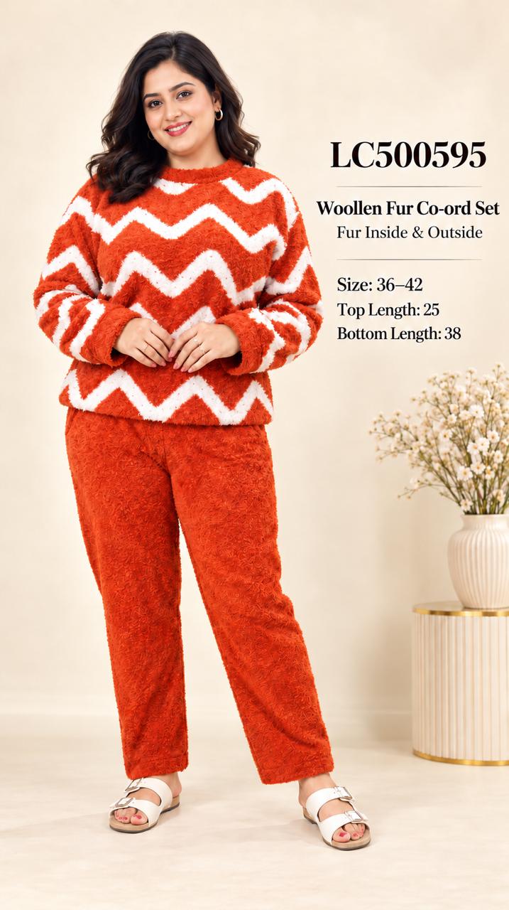 Stay cozy and stylish this season with this trendy woollen fur co-ord set!