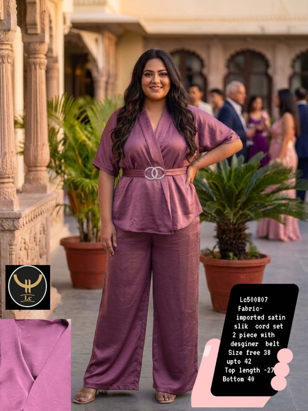 Luxurious Satin Silk 2-Piece Co-ord Set with Designer Belt
