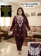 super soft velvet Kurti set With embroidery work