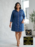 lassic Blue Denim Shift Dress with Contrast Stitching