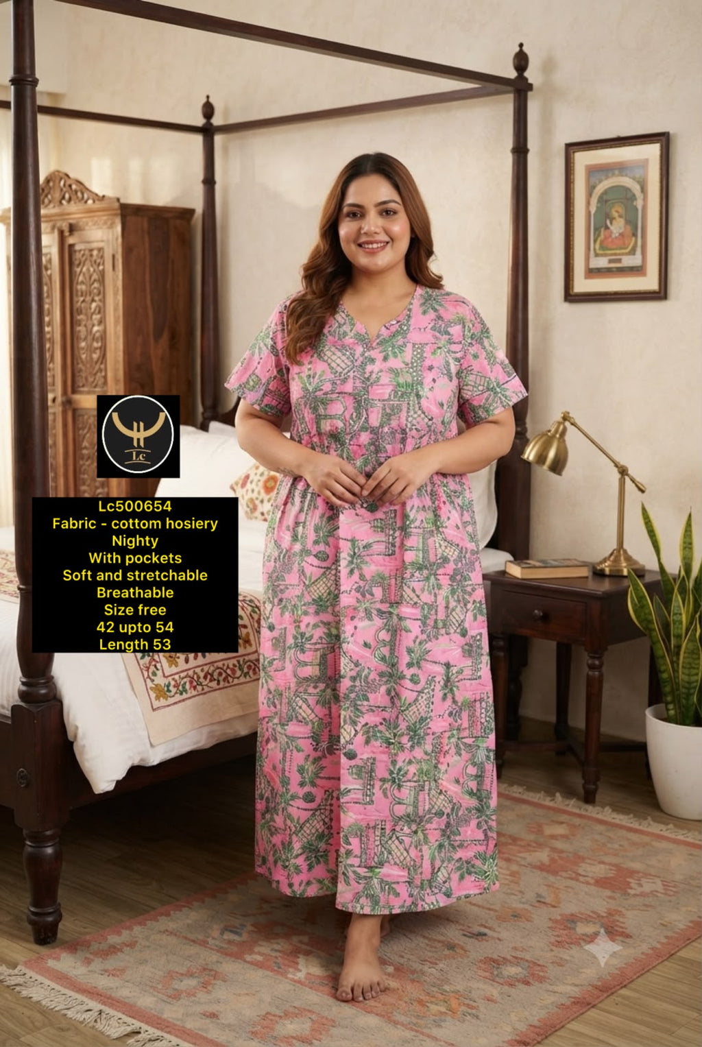 Plus Size Soft Stretchable Cotton Long Nightgown