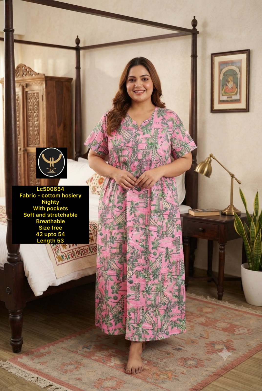 Plus Size Soft Stretchable Cotton Long Nightgown