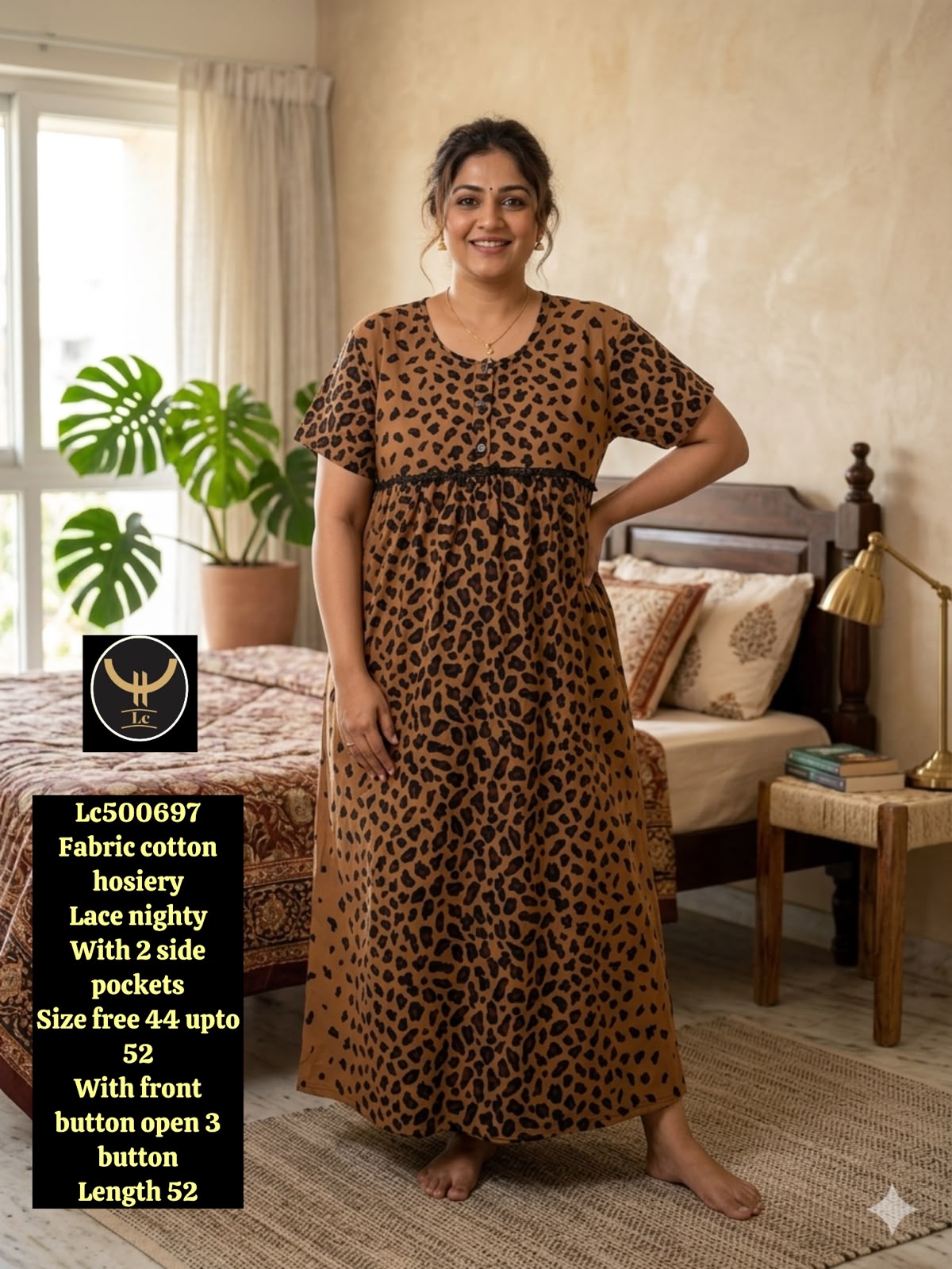 Plus Size Soft Stretchable Cotton Long Nightgown