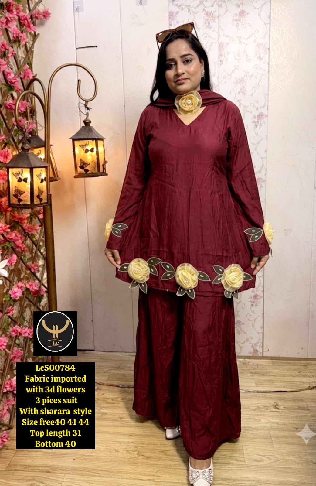 3D Flower Embellished Imported Fabric Suits