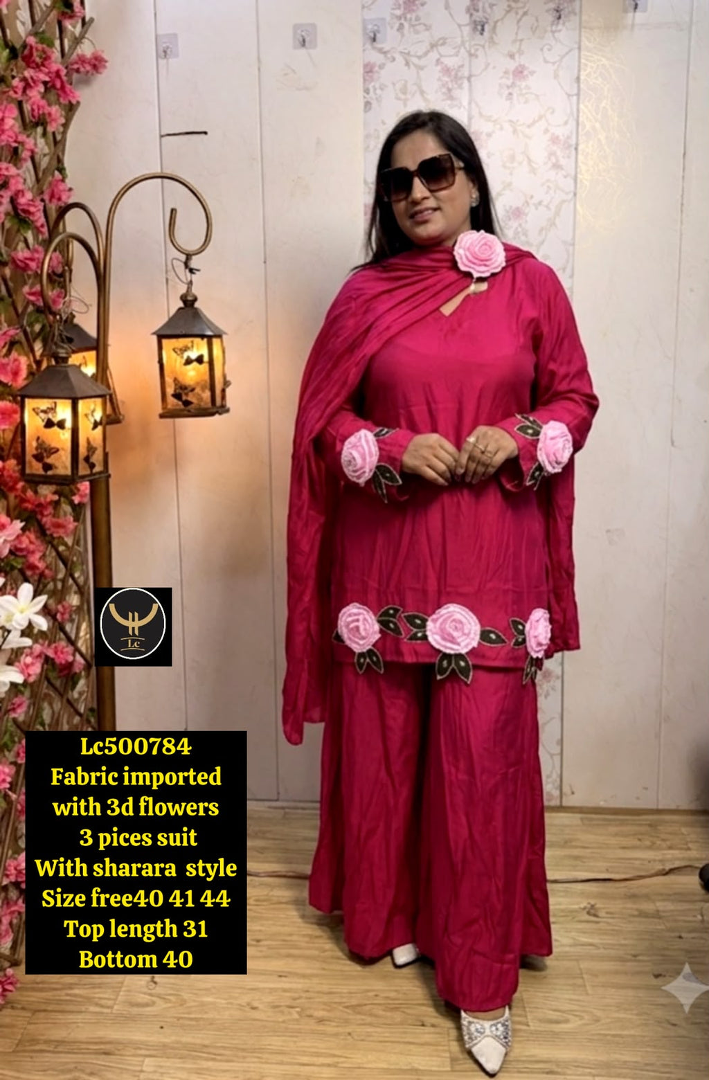 3D Flower Embellished Imported Fabric Suits