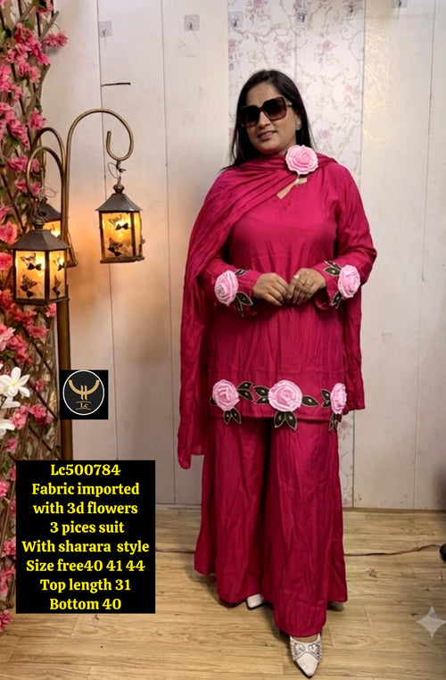 3D Flower Embellished Imported Fabric Suits