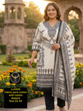 Block Printed Off-White Pure Cotton Straight Kurti with Trousers & Dupatta – LC3005