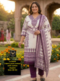 Pure Cotton Straight Printed Kurta Set with Purple Bottom & Full Cotton Dupatta