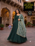 Party Wear Slate Teal Floor-Length Georgette Kurta Gown Set with Dupatta