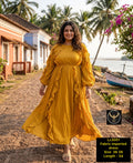 Mustard Yellow Ruffled Maxi Dress in Imported Fabric