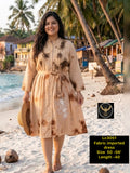 Tie-Dye Printed Knee-Length Button-Down Western Dress with Belt