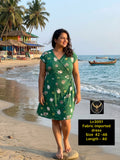 Green Floral Print Wrap Look Dress in Imported Fabric