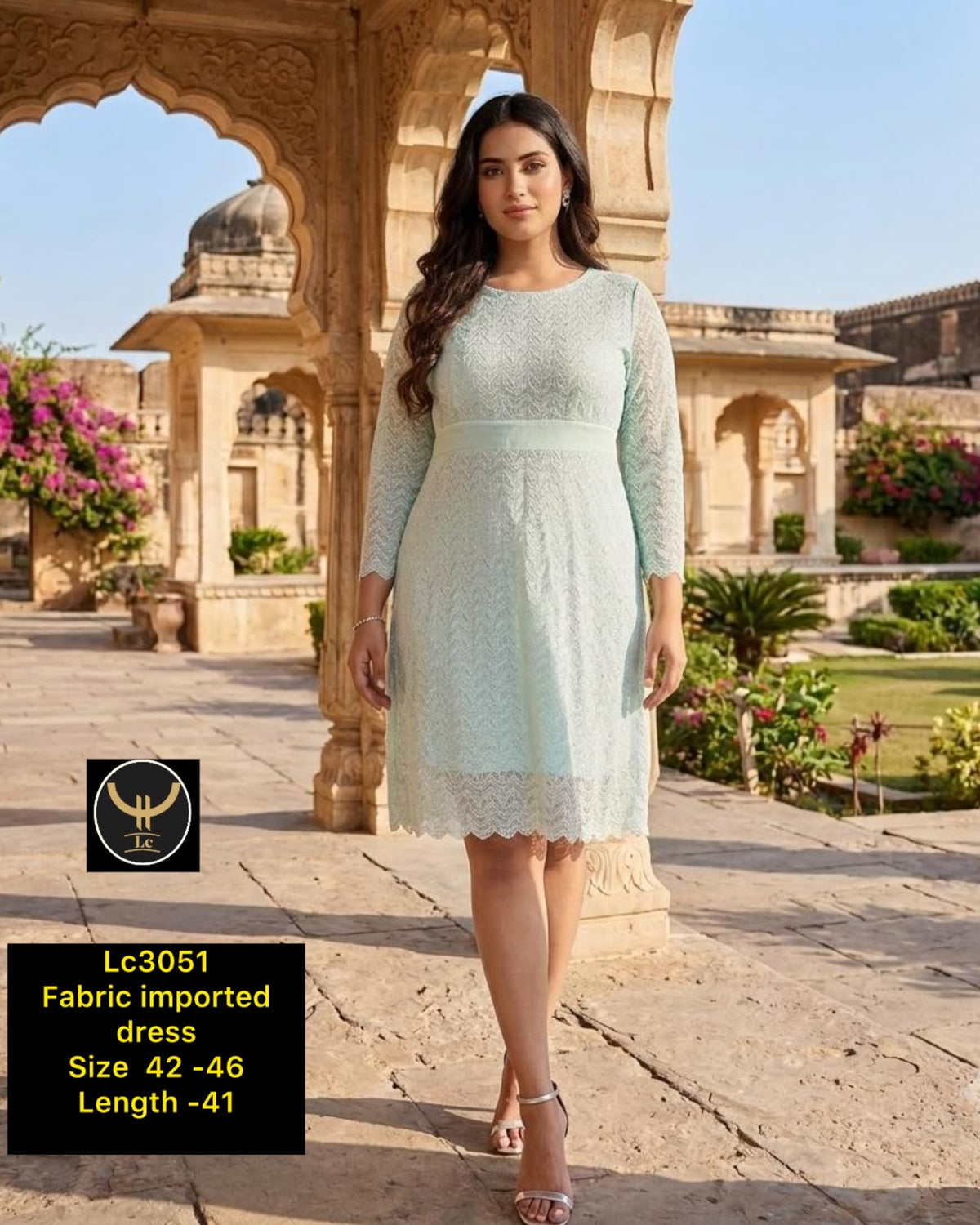 Pastel Mint Green Lace Imported Knee-Length Dress